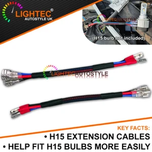 2x H15 WIRE CABLE EXTENSIONS SPADE CONNECTORS ADAPTERS HARNESS DRL LED BULBS UK - Picture 1 of 10