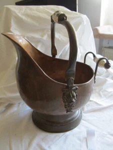 436) Vintage, Kupferkanne mit Henkel, Porzellangriff, Schütte, mit Löwenköpfen - Bild 1 von 12