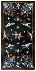 48" x 24" Black Marble Table Top Pietra Dura Decorative Handmade Craft - Picture 1 of 3