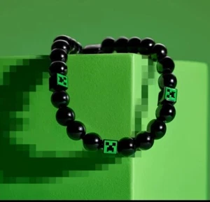 Fossil Minecraft Collaboration Beaded Bracelet Black Glass Beads Limited Edition - Picture 1 of 8