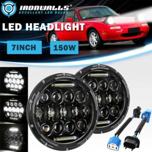 Pair 7" LED Headlights Hi-Lo DRL Projector Lamp For 1990-1997 Mazda Miata MX5 - Picture 1 of 12
