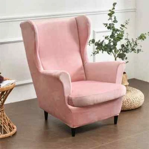 Velvet Wing Chair Cover Wingback Chair Slipcovers Single Armchair Sofa Cover - Picture 1 of 44