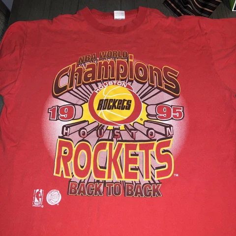 Vintage 1995 Houston Rockets NBA World Champions Back to Back T-Shirt XL Cover
