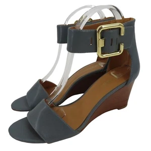 Nine West 7.5 M Women Narcissus Blue Leather Wedge Ankle Buckle Sandals Shoes - Picture 1 of 16