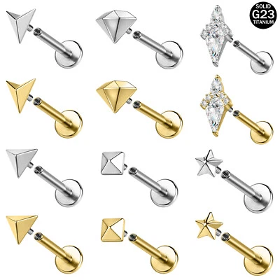 1 Pc G23 Titanium Labret Lip Stud Internal Thread Earring Helix Tragus Piercing - Image 1 of 4