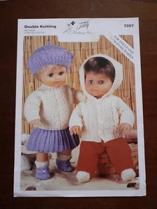 Teddy Wolle DK Strickmuster Nr. 7207 Puppenoutfits 12-22 Zoll Vintage Frühchen - Bild 1 von 3