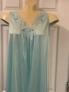 vintage Aqua Blue NIGHTY Lorraine lingerie Nightie nightgown Slip Dress small - Picture 1 of 7