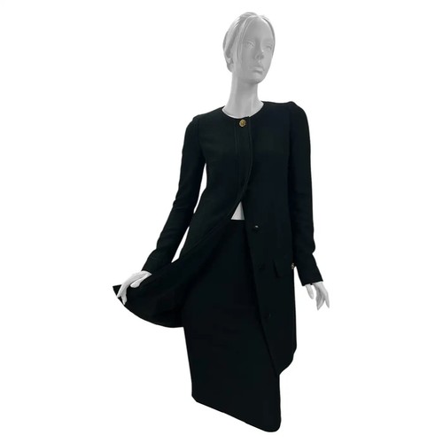 Giacca cappotto tweed nero Versace 2011 vintage con gonna tuta