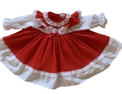 Vintage Baby Girls Dress 12 Mo Red White Pleated Dots Lace Trim USA - Image 1 of 4