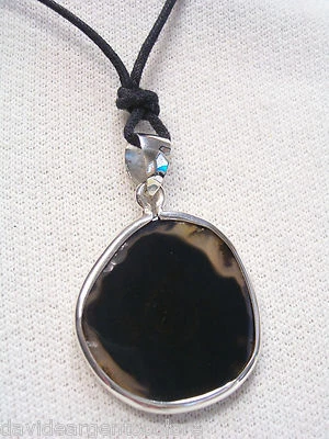 Ciondolo in ARGENTO 925 con AGATA naturale e girocollo - pietra dura - - Immagine 1 di 3