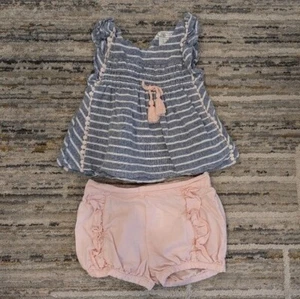 APHORISM baby girl blue striped shirt and bloomers summer outfit 6-9 mo - Picture 1 of 7