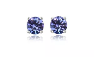 925 Sterling Silver 2.00ct Tanzanite Round 6mm Stud Earrings Women - Picture 1 of 4