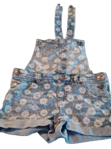 Cherokee Bib Overall Shorts shortalls Girl Denim Daisy Summer Spring Sz SM farm - Picture 1 of 9