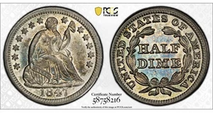 Media moneda de diez centavos Liberty Seated 1847 H10C graduación profesional AU58 - Imagen 1 de 8