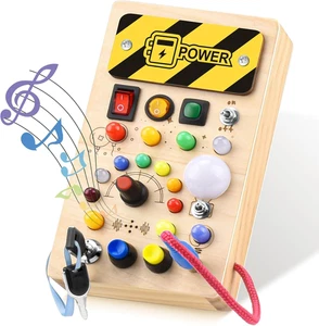 Montessori Busy Board Da 1-4 Anni, Giocattolo in Legno Con Musica E 10 LED Inter - Foto 1 di 12