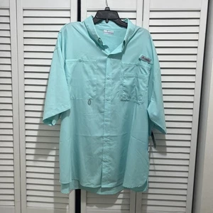 NEW! Columbia Men's XXL Omni-Shade Short Sleeve Shirt Aqua Outdoor Fishing 2XL - Picture 1 of 9