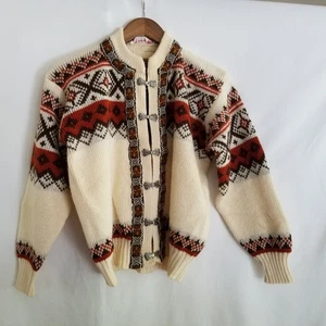 Vintage Norwegian Wool Cardigan Sweater Nordic Fair Isle Knit Made in Norway - Picture 1 of 6