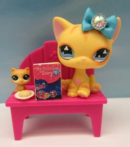 LITTLEST PET SHOP RARE NO# PAWS OFF DIARY SHORTHAIR KITTY & TEENSIE + BOOK BENCH - Picture 1 of 12