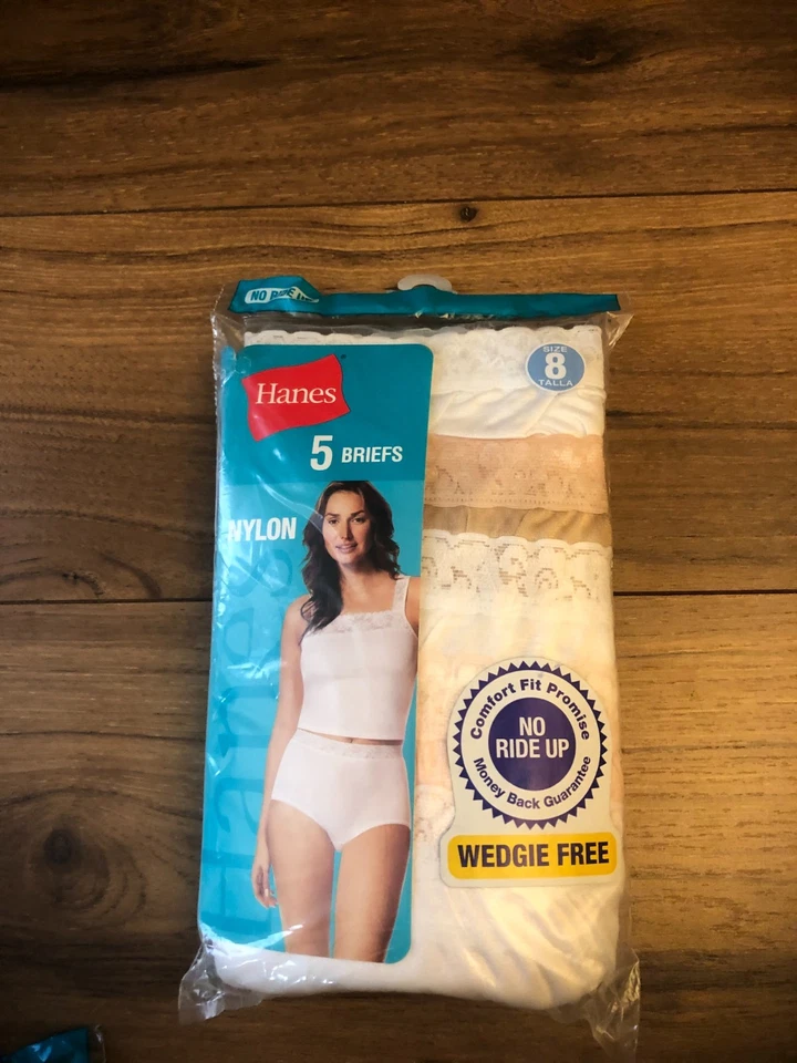 2006 Hanes Womens Nylon Briefs Lace Waist Band Multicolor 5 Pack Sz 8 New - Image 1 of 2