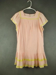 Crewcuts Dress Girls Size 12 Pink Yellow Ric Rac Trim Flutter Sleeve Summer New - Picture 1 of 13