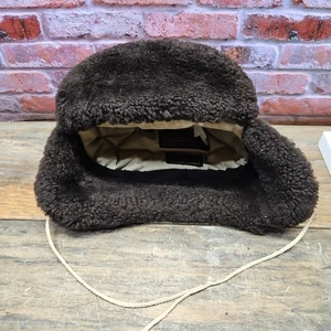 VTG Eddie Bauer Hat Beige Goose Down Fleece Lined Trapper Hunting Cap - Picture 1 of 7