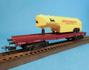 RIVAROSSI HO C Poz/AB FLAT CAR w SUPERCORTEMAGGIORE SEMI TRAILER - FS AGIP-1959 - Picture 1 of 5