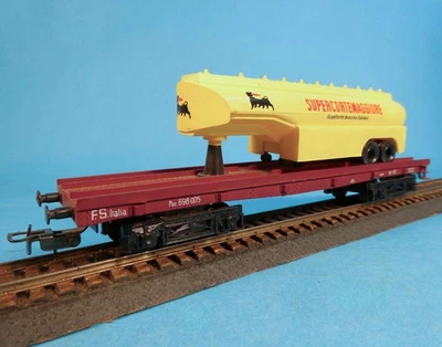 RIVAROSSI HO C Poz/AB FLAT CAR w SUPERCORTEMAGGIORE SEMI TRAILER - FS AGIP-1959 - Image 1 of 4