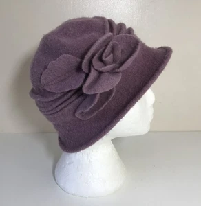 Pink Wool felt Cloche hat M/L 1920s Flapper style Side flower - Picture 1 of 6