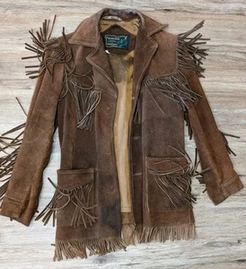 VTG Schott Bros Western Rancher Fringed Suede Brown Leather MADE IN USA 70s - Picture 1 of 22
