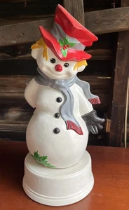 "Estatuilla de muñeco de nieve escarchado de cerámica molde Byron de colección Navidad pintada a mano MCM 12""" - Imagen 1 de 15