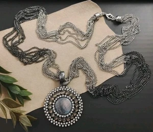 PREMIER DESIGNS 35" Two Tone Metallic Chain Rhinestone and MOP Pendant Necklace! - Picture 1 of 10