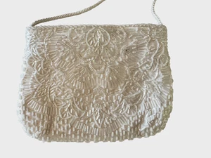 Partner's Women's White Beaded Shoulder Evening Bag - Picture 1 of 4
