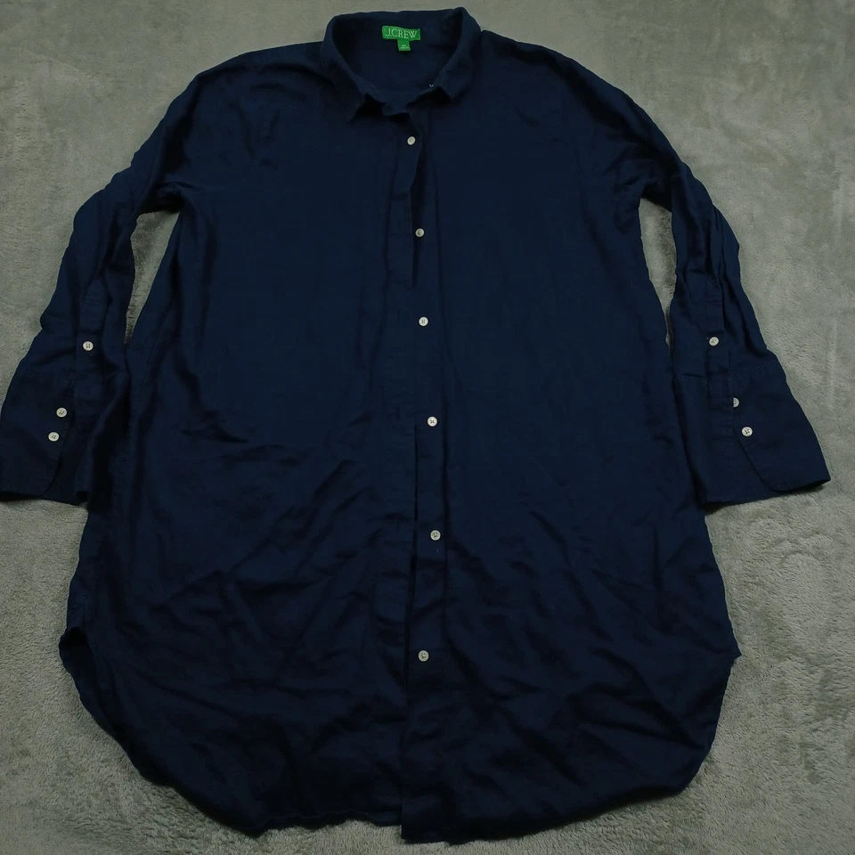 Vestido camisero J Crew para mujer XXL azul mezcla de lino bolsillos abotonados Preppy Foto 1 de 4