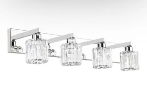 4-Light Crystal Bathroom Vanity Fixture – Modern Chrome Wall Mount Lighting - Bild 1 von 7
