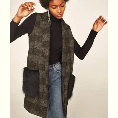 ZARA COLECCIÓN BÁSICA MUJER’S L CHALECO DELANTERO ABIERTO BOLSILLOS PIEL SINTÉTICA CAPAS CHIC Foto 1 de 4