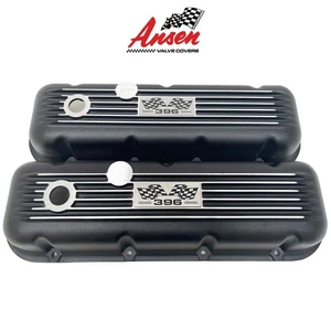 Big Block Chevy 396 Flag Logo Valve Covers, Classic Finned - Black - Ansen USA - Bild 1 von 6