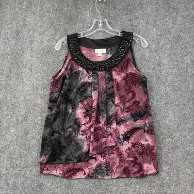 Dressbarn Y2K фиолетовый и черный бархат цветочный без рукавов блузка женщин средний - Изображение 1 из 4