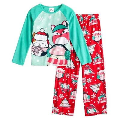 Squishmallows Christmas Girls Pajamas Size 6 8 10 12 14 Shirt Pants Set Holiday - Image 1 of 2