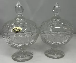 Pair Of The European Collection 24% Lead Crystal Covered Candy Dish 6” Tall - Picture 1 of 7