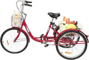Adult Tricycle 7 Speed, 24/26 Inch 3 Wheel Bikes Tricycle for Adults, Adult Trik - Picture 1 of 9