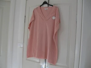 Ladies Jumper Design BeMe Plus Size M Short Sleeves Apricot Linen & Cotton - Picture 1 of 10