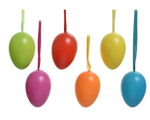 6 Ostereier 6cm zum Aufhängen Plastik Hängedeko Osterdeko Gartendeko bunt - Bild 1 von 2