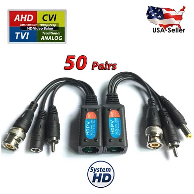 50 Pairs 8MP Passive Video Audio Power Data UTP & RJ45 Cable Twisted Pair Balun - Image 1 of 4