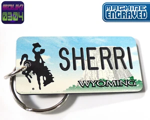 Personalized Wyoming License Plate Keychain Tag - Any Name Engraved - Vintage - Picture 1 of 8
