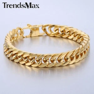 10mm 8inch Mens Chain Double Curb Cuban Link Gold 316L Stainless Steel Bracelet - Imagen 1 de 5