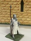 1/32 White Knight Medieval Painted Metal Soldier Holding Long Spear