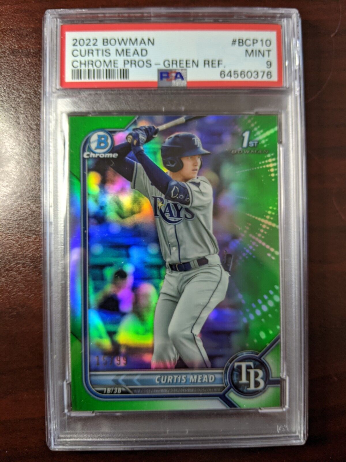 Curtis Mead 2022 Bowman Chrome Green Refractor #/99 BCP-10 Tampa Bay Rays