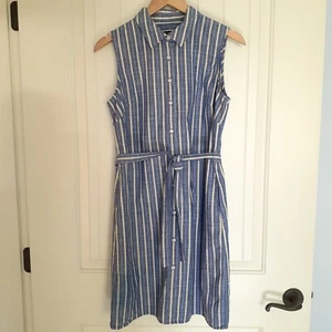 Tommy Hilfiger Button Front Cotton Sleeveless Shirt Dress Self Belt Blue Size 8 - Picture 1 of 8