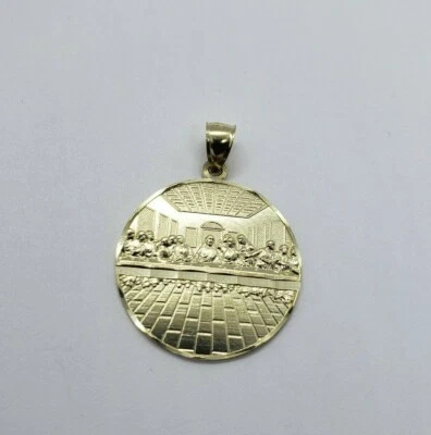Dije colgante redondo de oro macizo amarillo de 10 quilates última cena corte diamante 3 tamaños Foto 1 de 4