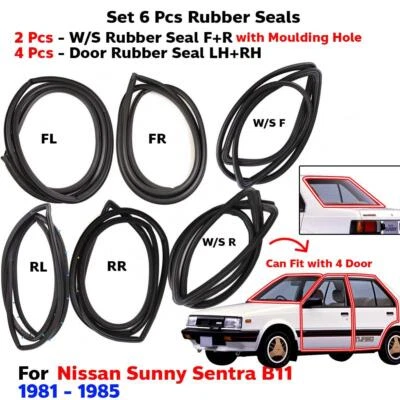 Weatherstrip Rubber Seal Fits Nissan Sentra B11 4D Sedan 1981-85 Set 6 Door Seal - Imagem 1 de 4
